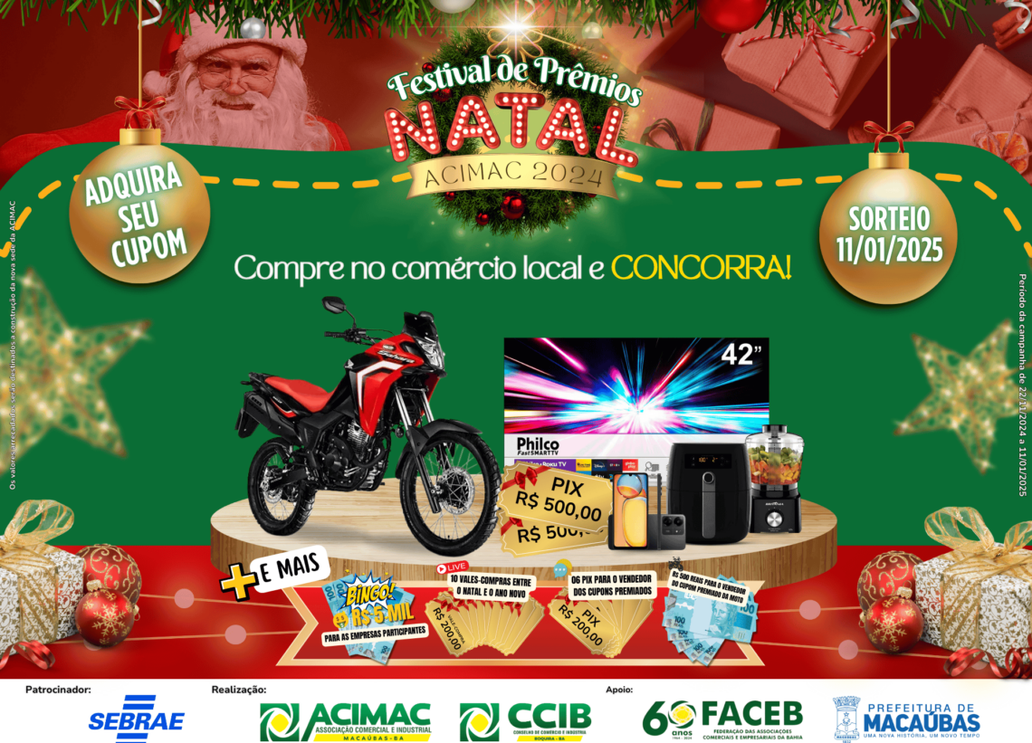 ACIMAC LANÇA A ESPERADA CAMPANHA FESTIVAL DE PRÊMIOS DO NATAL 2024
